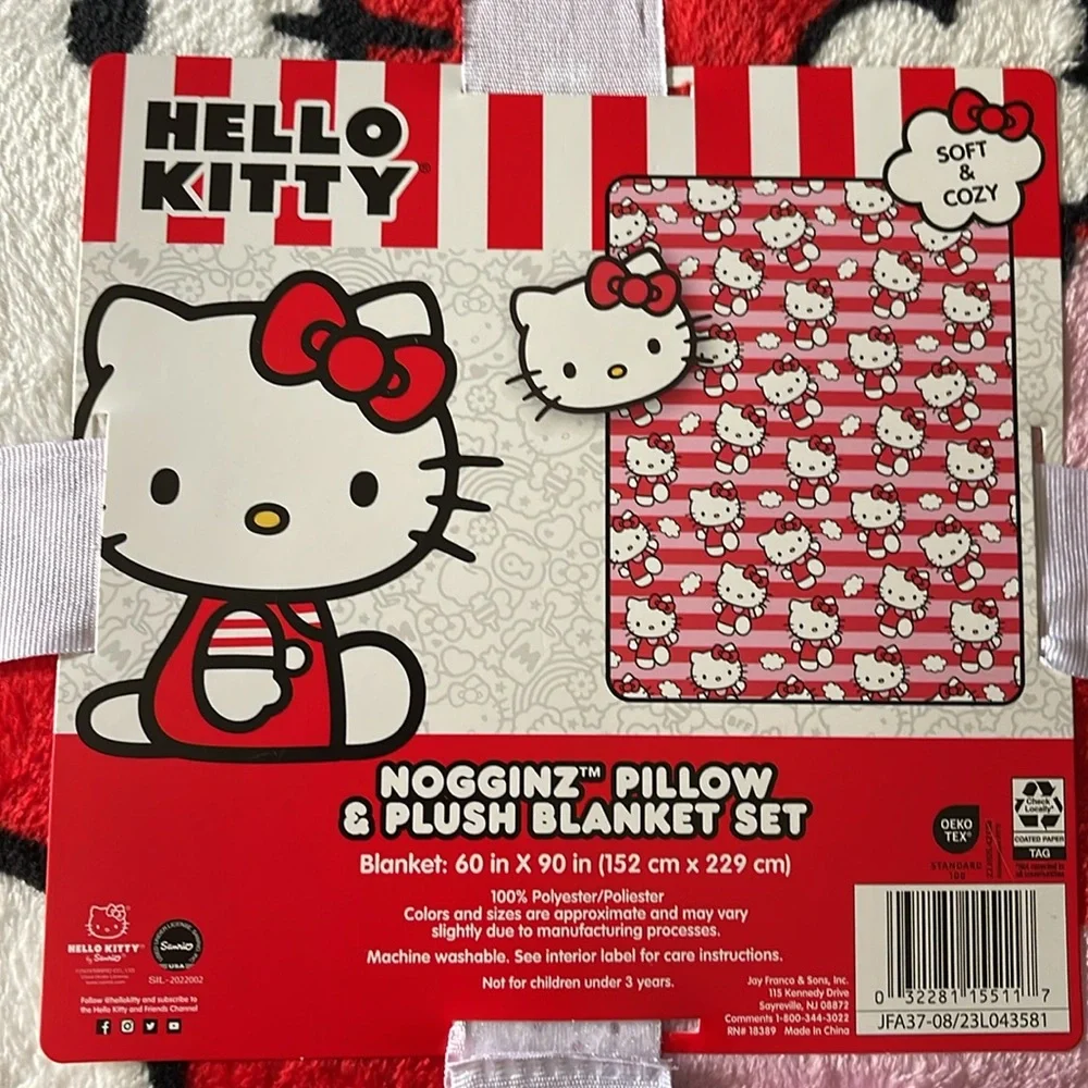 Hello Kitty Throw Pillow & Plush Blanket Set 60x90” Cute Cat Pink Red Nogginz